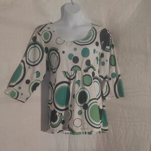 Cato Green and Black Circle Pattern Blouse